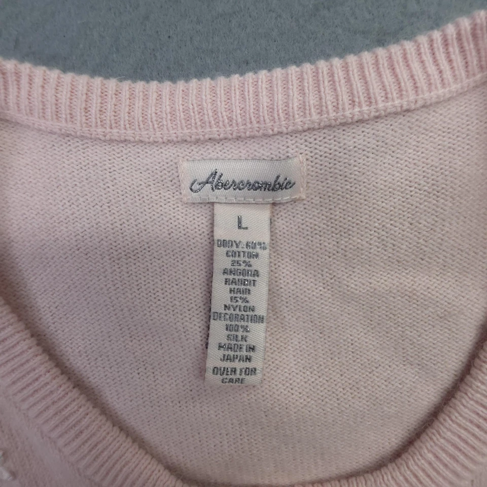 Abercrombie Cardigan Sweater Women L Actual Small Pink Angora Bow Beaded Japan - Image 3 of 4