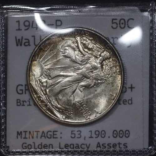 1943 P - Walking Liberty Half Dollar 50C - Strong Gem BU+ MS++  Sealed Flip #216