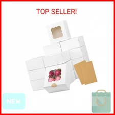 Moretoes 30pcs Bakery Boxes, 6x6x3 Inches Cookie Box with Window, White Treat Co