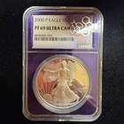 2000 P Proof American Silver Eagle NGC PF 69 Ultra Cameo Trader Bea Purple Core