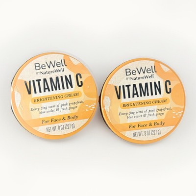 2 PACK BeWell Vitamin C Brightening Cream By NatureWell, For Face and Body 8oz