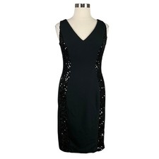 Vince Camuto Women's Cocktail Dress Size 16 Black Sequin Sleeveless Midi Sheath