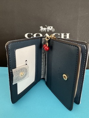 NWT Coach Snap Wallet in Loved Denim with 🍒 Charm Gold/Light
