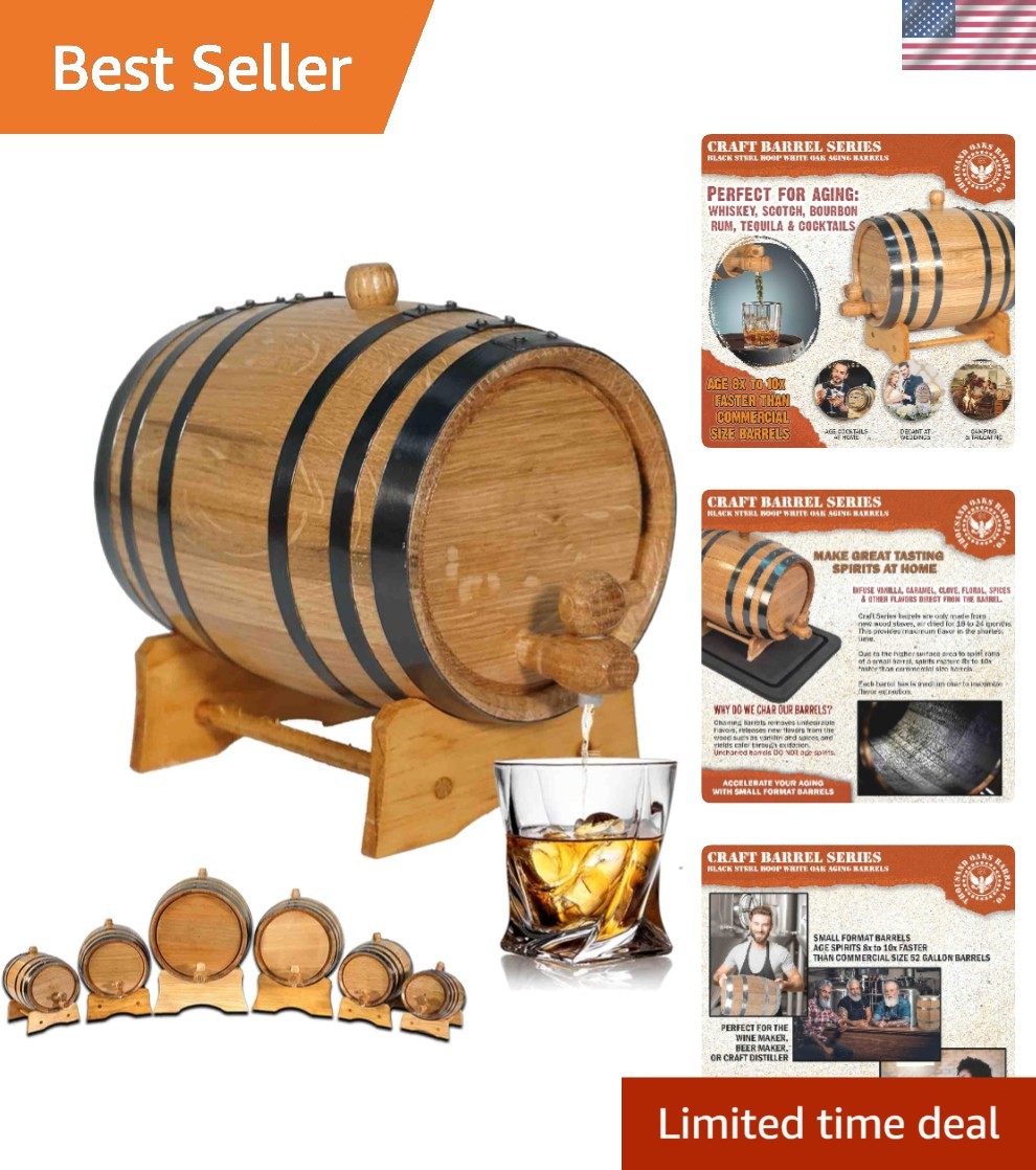 Small Oak Aging Barrel for Whiskey Bourbon Rum Tequila and More 2L