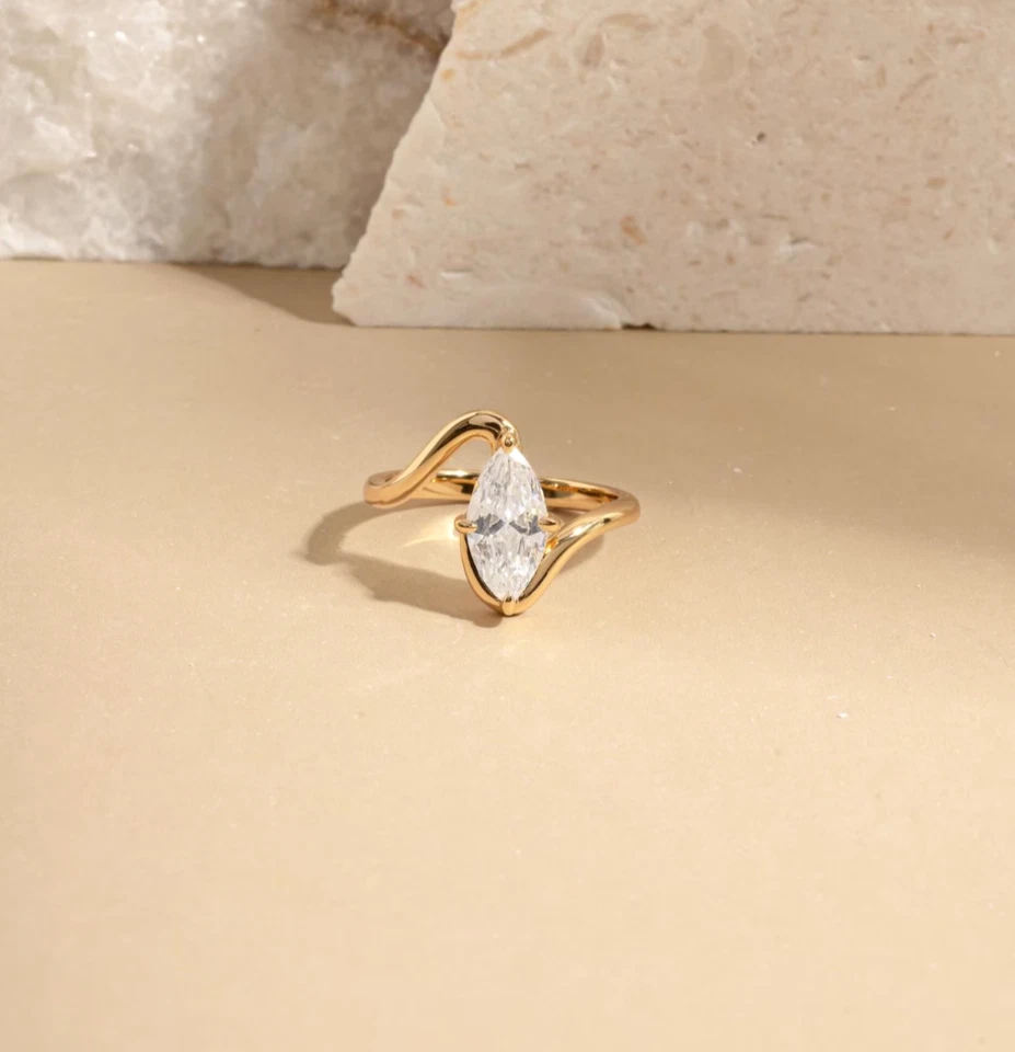 9k Solid Gold Lab Grown Diamond Wedding Rings Marquise Cut Rings gifts for him - Image 2 of 4