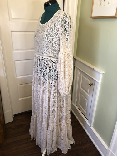 Mia Joy Stufenkleid elfenbeinfarben transparent Blumenspitze mit langen Ärmeln, XXL - Bild 3 von 6