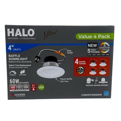 HALO 4in Recessed LT Selectable Baffle Downlight (4-Pack) LT4069FS1EWHR4PK