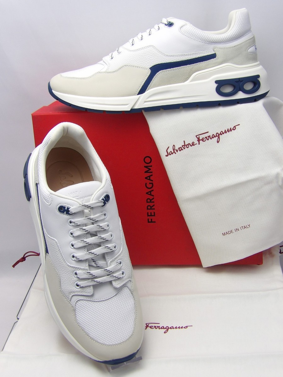 NIB FERRAGAMO COSMA LOW WHITE EATHER GANCINI MESH LACE SNEAKERS 11