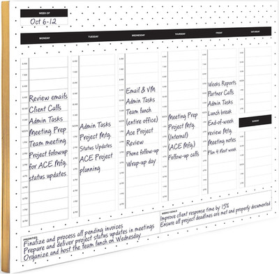 Dots Weekly Notepad with Hourly Time Blocking 52 Page Tear off Weekly Planner