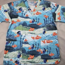 Disney Finding Nemo Tunic Blouse Womens Small Multicolor Scrub Top Pockets Fish