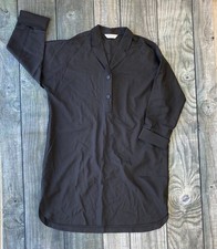 EUC Everlane Black Shirt Dress Women's L Collared 2 Buttons Wool Blend Stretch