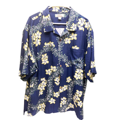 TOMMY BAHAMA 100% Silk Multi-Color Tropical Hawaiian Foliage on DRK Blue XL