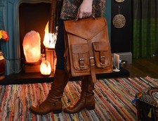 Men's Brown Backpack Leather Bag Goat Genuine Laptop Rucksack Vintage Travel