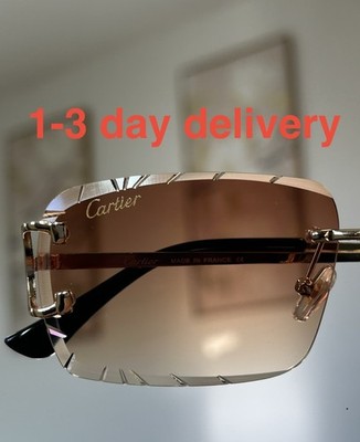  USA Shipped Big C Diamond Cut Brown Lens Frameless & Gold Frame   