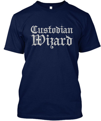 Custodian Wizard Silver T-Shirt Made in the USA Size S to 5XL
