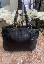 COACH Gallery Black Patent Leather Lace detail Tote Shoulder Bag 11500 EUC, 295
