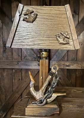 Vintage Hand Carved Wood Anchor Nautical Table Lamp Folk Art Maine State Prison