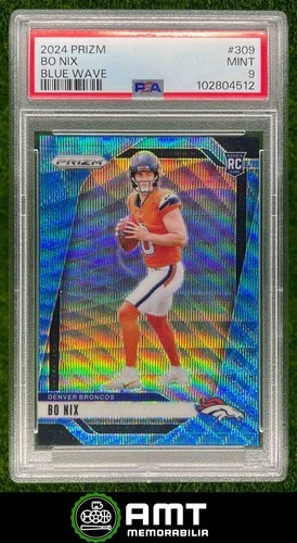 Bo Nix RC PSA 9 2024 Panini Prizm Blue Wave 50/230 Denver Broncos #309 4512