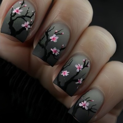 48 Pieces of Spring Grey Cute Sweet Short European Square Gentle Fake Nails