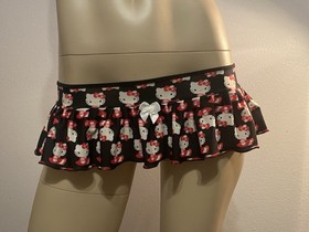 Sexy Micro Mini Ruffle Skirt Black Pink Hello Kitty Lingerie Rave Exotic Dancer
