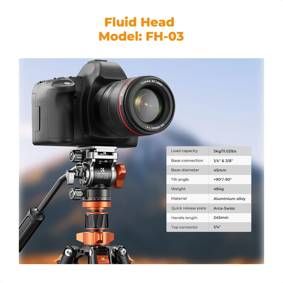 K&F Concept 83 inch Camera Video Tripod for DSLR Compact Tripod with Fluid Head - Image 4 of 4