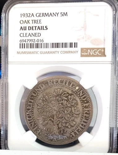 GERMANY 1932A 5 MARK OAK TREE NGC AU DETAILS