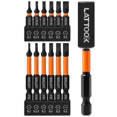 13-Pieces Impact Slotted Bit Set, 1/4'' Hex Shank Slotted Screwdriver Bit Set...