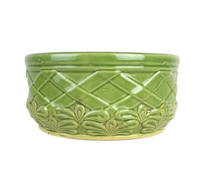 Vintage Thick Terra Cotta Green Chartreuse Glazed Low Profile Planter Pot
