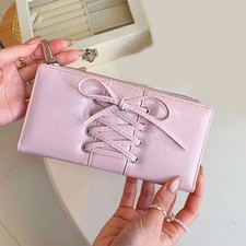 Modern Long Wallet With Bows Strap Multiple Compartments For Card Essential