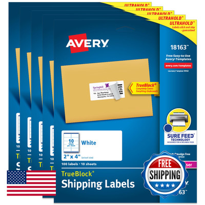 Avery Printable Labels Sure Feed 2 X 4 Customizable Stickers White 500 Blank