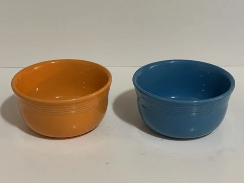 Set of 2 Fiesta Ware Gusto Chili Salad Bowls Turquoise Orange Homer Laughlin USA