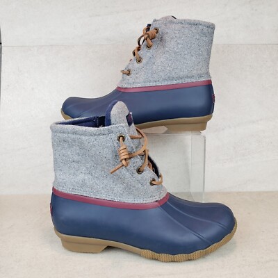 SPERRY Womens SIZE Saltwater STS87100 Grey Wool Blend Lace Up Duck  Boots
