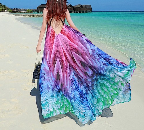 Vestito Lungo Estate Donna Schiena Nuda Woman Multicolor Maxi Dress 110185  P | eBay
