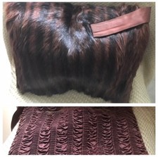 Vintage Dark Brown MINK Hand Muff Genuine Real Fur Wristlet Purse Handbag Satin