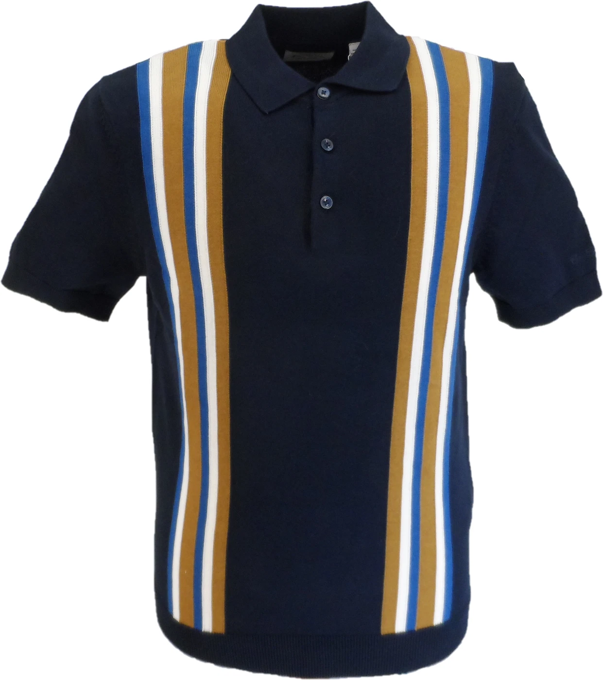 Ben Sherman Dark Blue Knitted Striped Mod Polo Shirt