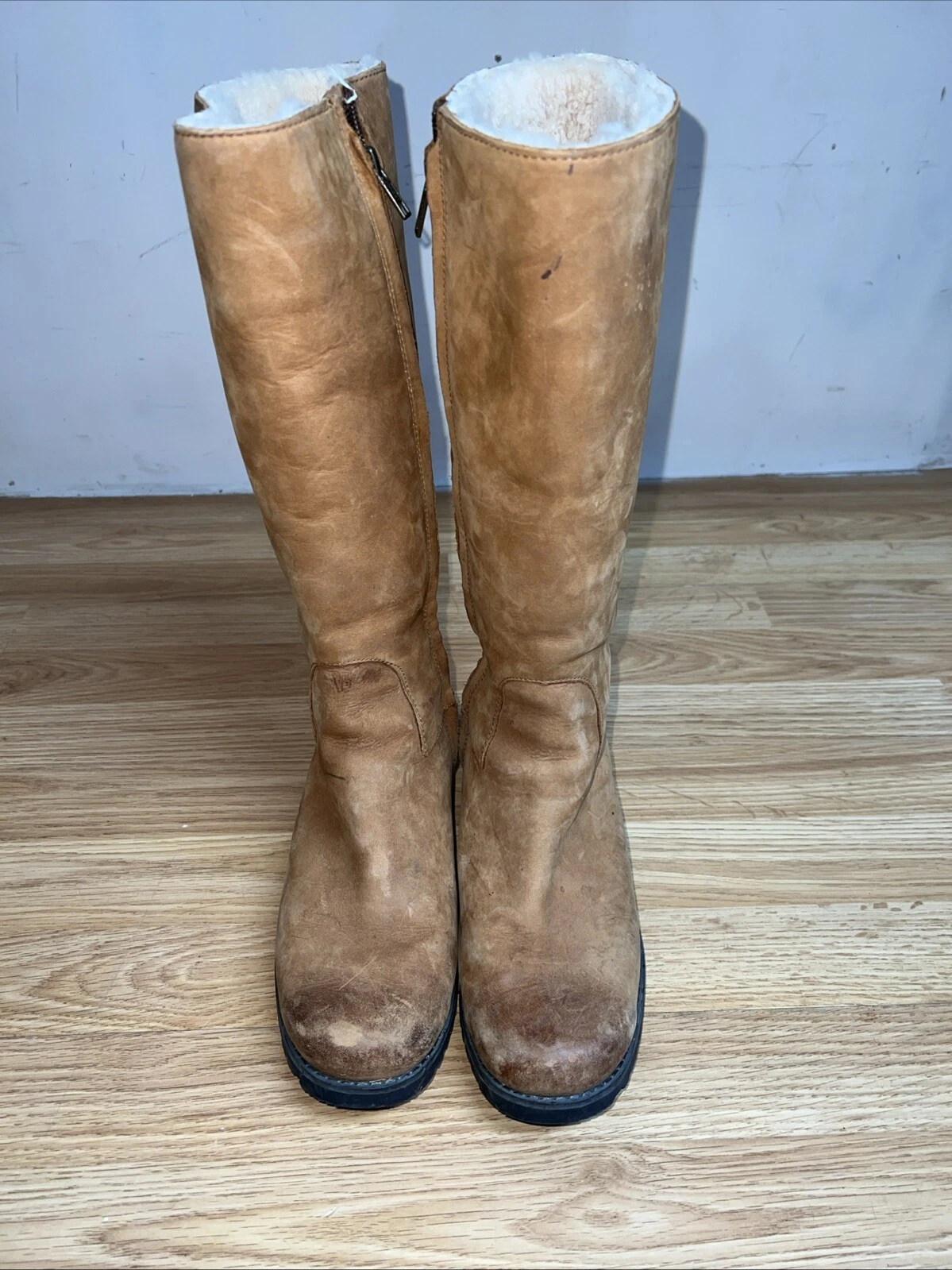 Stivali UGG Broome II pelle marrone zip alta foderati shearling 1916 donna taglia 7 5