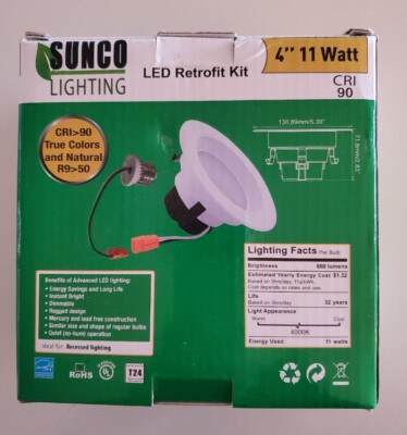 4'' Slim LED Downlight with Junction Box,10W=60W, 650 LM, Dimmable, 7000K White