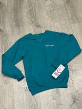 Vintage Champion Reverse Weave Sweatshirt Youth 14-16 Teal Aqua 90s USA NWT