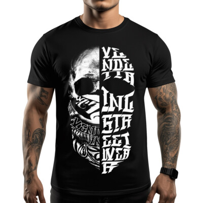 Vendetta Inc. Herren Shirt Split Skull Schwarz S 5XL kurzarm Baumwolle Tshirt