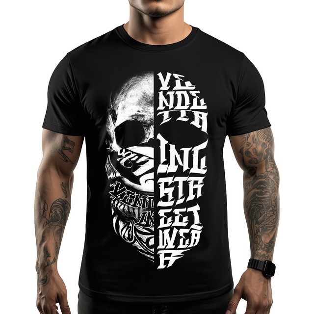 Vendetta Inc. Herren Shirt Split Skull Schwarz S 5XL kurzarm Baumwolle Tshirt