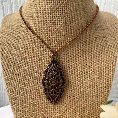 Antique Copper Pewter Flower Burst Pendent Necklace  NEW Handcrafted