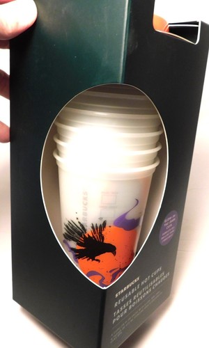 Starbucks Halloween 2022 Set di 6 tazze calde riutilizzabili Glow In The Dark Limited NUOVE - Foto 4 di 4
