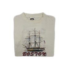 Boston Massachusetts T-Shirt - 90s Vintage USA Made - White L Tee - Mens Large