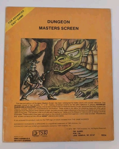 AD&D Dungeon Masters Screen (1979 Version) Vintage TSR #9024 - Picture 1 of 7