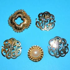 Vintage Scarf Clip Lot of 5 Gold Tone Monogram Cross Faux Pearl