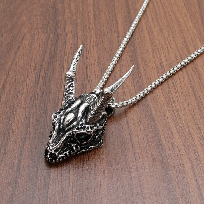 Vintage Horn Dragon Head Pendant Stainless Steel Men Gothic Punk