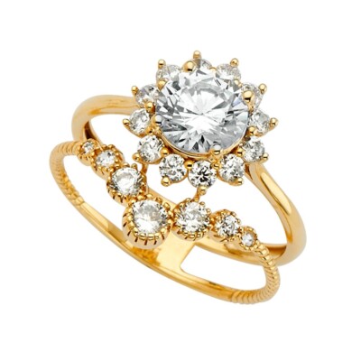 GOLD - 14K Yellow Gold Cubic Zirconia Engagement Ring | eBay