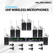 MUSYSIC Wireless Microphone 8-Channels UHF Lapel Lavalier & Headset  Mic