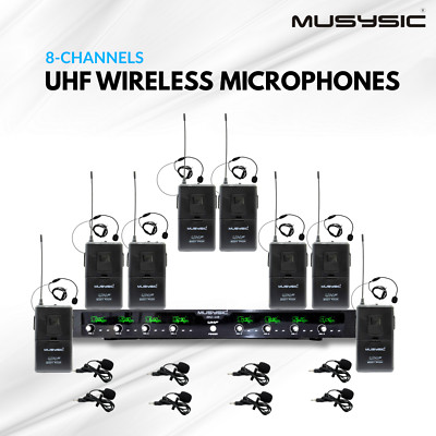 MUSYSIC MU-U8-LL 8CH UHF Wireless Lavalier Headset Mic System Rackmount 300ft