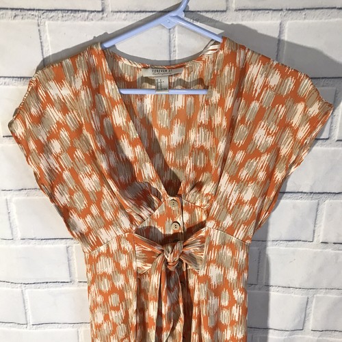 Forever 21 Dress Size Small S Orange Tie Front And Back Midi Buttons (Hb) - Picture 6 of 6